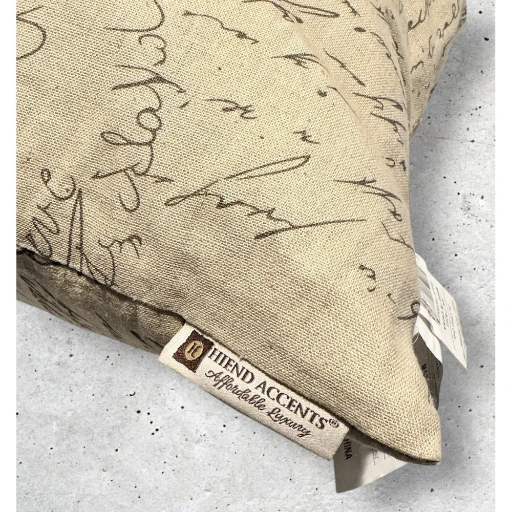 HiEnd Accents Fairfield Classic Throw Pillow 16x21 inch, Taupe Printed Script - Picture 4 of 5